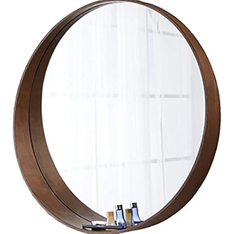 Retro Round Porthole Mirror with Shelf Bathroom Deep Mirror Shelf,Solid Wooden Frame Circular Wall-Mounted Decorative Mirror Cover