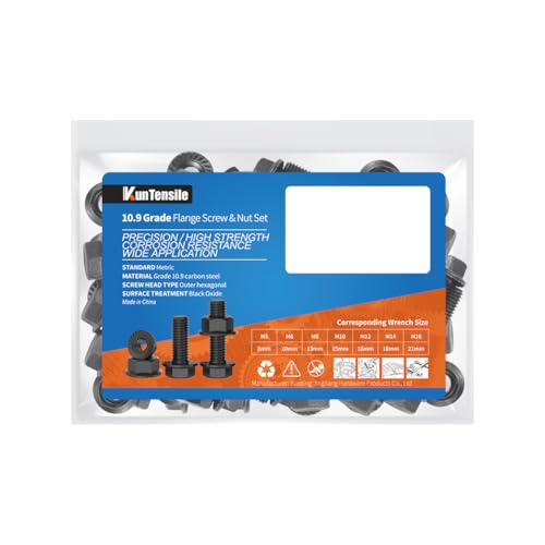 Image of M8x35mm Flange Hex Bolts and Nuts Kit Grade 10.9 Metric Screws 10Pack Black