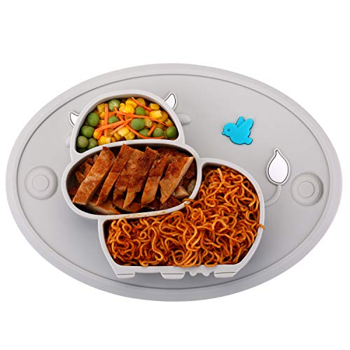 Qshare Toddler Plate, Portable Baby Plates for Toddlers and Kids, BPA-Free Strong Suction Plates for Toddlers, Dishwasher & Microwave Safe Silicone Placemat 11x9x1.4 inch