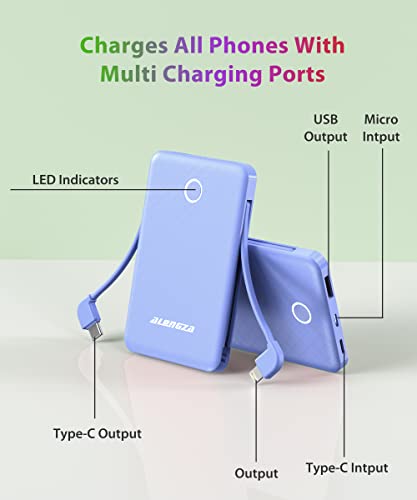 Alongza 2 Pack 6000Mah Built-In Cable Power Banks Small Lightweight Portable Charger Slim Battery Pack For Iphones And Android #TOP3