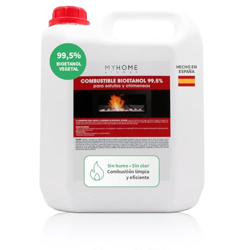 Bioetanol 99,5% Origen Vegetal 5 litros Myhome. Sin Olor ni Humo, para Estufas y chimeneas.