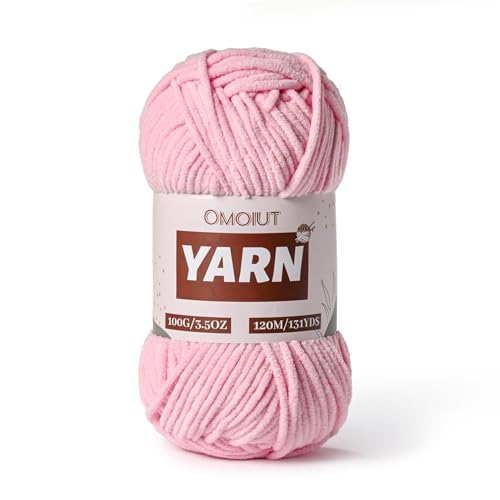 Image of Plush Chenille Chunky Crochet Yarn - Baby Yarn for Crocheting Soft - Velvet Yarns Knitting for Blankets Crafts - Fluffy Amigurumi Yarns 100g / 131yd (Pink)