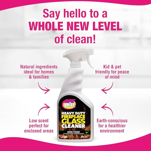 Quick'n Brite Fireplace Glass Cleaner Kit, 24 OZ - Includes Free Microfiber Cloth and Sponge