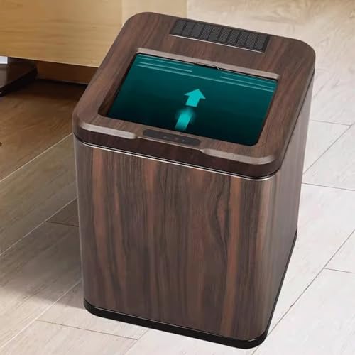 Compost bin Kitchen/Garbage Intelligent Sensor Trash Can High-Grade Electric Rechargeable Wood Grain with Lid Living Room Bedroom Kitchen Household Step Trash can(Ebony,10L)