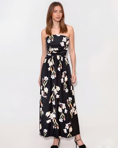 GRACE KARIN Women Strapless Dress Casual Loose Ruched Long Maxi Dress with Pockets4