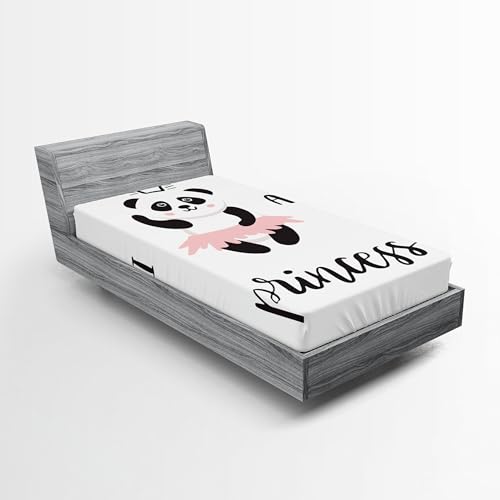 Ambesonne Cartoon 2 Pack Fitted Sheet, Ballerina and Panda Themed, Bed Cover All-Round Elastic Deep Pockets 2 Pieces, Package Contains 2 Twin XL Size Fitted Sheets, Grey Rose