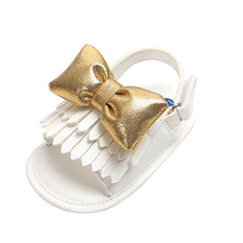 Infant Baby Sandals,Amiley 0-18 Months Summer Toddler Infant Baby Girls Tassel Bow Knot Slippers Sandals First Walker Shoes (12-18 Months M US Toddler, White)