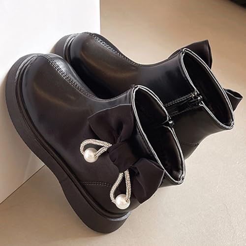 Baby Toddler Girl's S𝐨𝐟ia Sweet Short Ankle Boots Bowknot Side Zipper Dress Booties Kids Solid Winter Chunky Shoes4