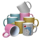 G HEAT-GOO 11oz Sublimation Glitter Mugs, Multi Colored Ceramic Mug Set, DIY Creative Text Motto Log