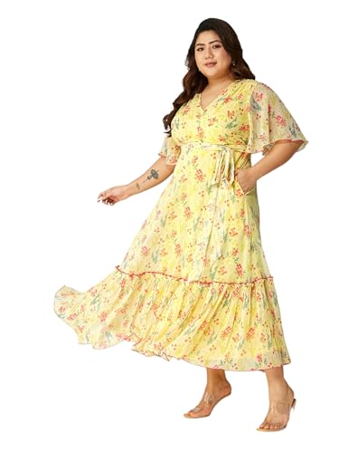 Image of Miss Chase A+ Women's V-Neck Three-Quarter Sleeve Floral Wrap Chiffon Midi Dress