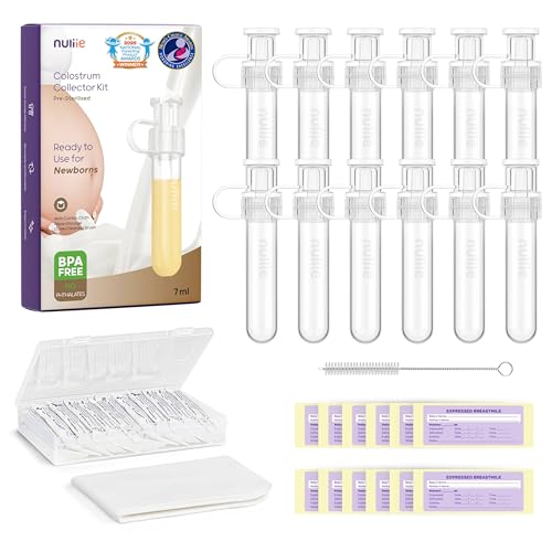 Image of Nuliie Colostrum Collector Kit 7ml/12pcs, Leakproof, Reusable Breast Milk Collector, Heat & Freezer Resistant, BPA-Free, With Cotton Cloth Wipe, Storage Case, Cleaning Brush -Ready-to-Use for Newborns