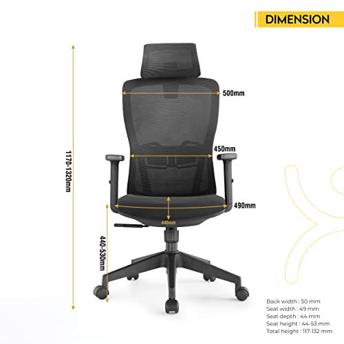 Image of Dr Luxur SYNERGY High Back Ergonomic Home and Office Chair Work at Home with Breathable Mesh, Smart Synchro Mechanism, 2D Adjustable Armrests, Adjustable Headrest, Fully Adjustable Lumbar Support, 3 Position Locking, and BIFMA Guidelines Compliant (Black)