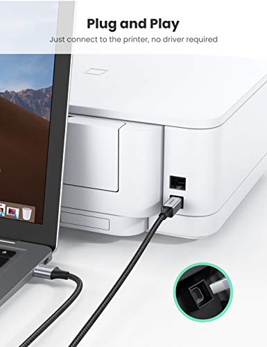 Image of UGREEN USB Printer Cable Braided Printing Cord Type A to B 2.0 Male Scanner Lead High Speed Compatible with Epson, Brother, HP, Lexmark, Dell, Xerox Printers, Piano, DAC 1M