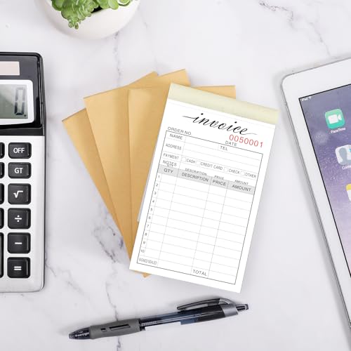 invoice receipt book 34x5534 handheld 2-part carbonless sales invoice book invoice pad with cardboard for small boutique business 50 sets  2 pack