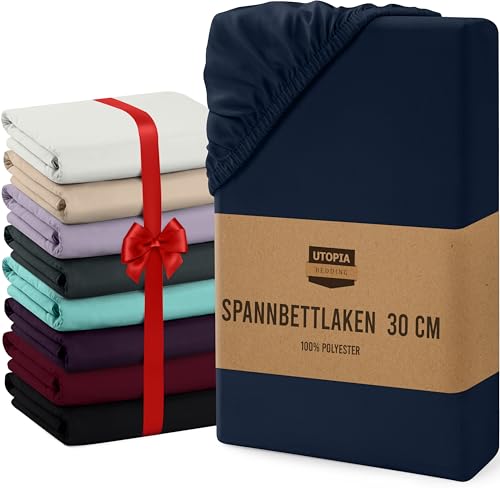 Utopia Bedding - Spannbettlaken 150x200cm Bis 30 cm - Marineblau - Oeko-Tex Zertifiziertes - Gebürstete Mikrofaser Spannbetttuch