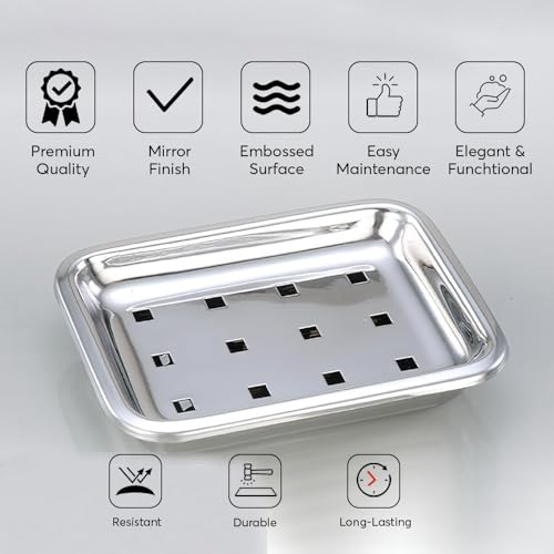 Image of Expresso Soap Dish Holder Stainless Steel Double Layer Soap Tray with Drain for Bathroom, Shower, Tub and Kitchen Sink (Rectangle)