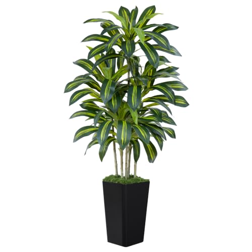 ZEEOZE Dracaena Plant Artificial Tree 5Ft Tall Fake Tropical Floor Plants Potted (Real Touch) Artificial Silk Tree Leaf Faux Trees Black Tall Planter for Home Office Living Room Indoor Outdoor Decor