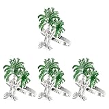 SHINEOFI Hebillas para Servilletas de Fiesta Hawaiana, 4 Piezas, Anillos para Sujetar Servilletas de Aleación Plateada y Verde, Servilleteros para Banquetes y Eventos de Verano