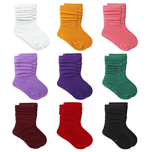 MINI PANDA Little Girl Socks Socks for Girls 4-6 Years 6-8 Years Toddler Socks Girls 2t-3t Long Crew Socks for Girls 9 Pairs (9 colors-D 1-3T)