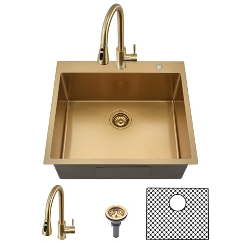 25 Inch Gold Kitchen Sink-Brovy 25x22x12 Drop In Laundry Sink