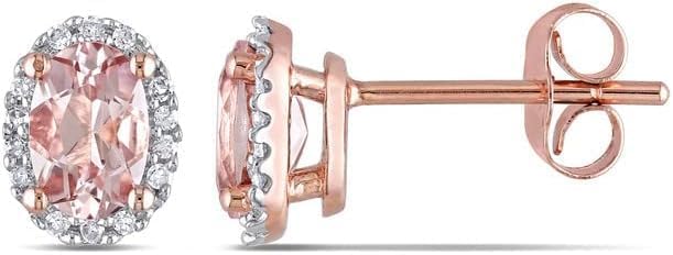 2 Carat Oval Shape Simulated Pink Morganite and White Cubic Zirconia Halo Prong Wedding Engagement Stud Earrings with Push Back In 14K Rose Gold Plated 925 Sterling Silver Gift