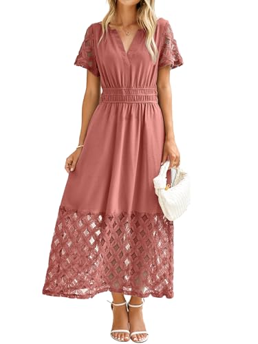 Image of Simplee Womens Summer Boho Maxi Dress V Neck Empire Waist Long Flowy Wedding Guest Dresses with Pockets