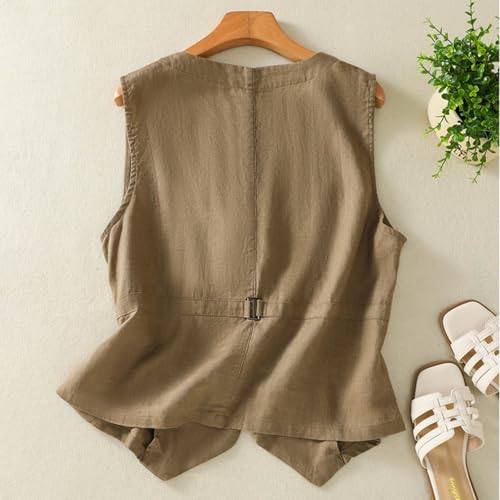 Chaleco de lino de algodón para mujer casual cuello V sin mangas XL 4