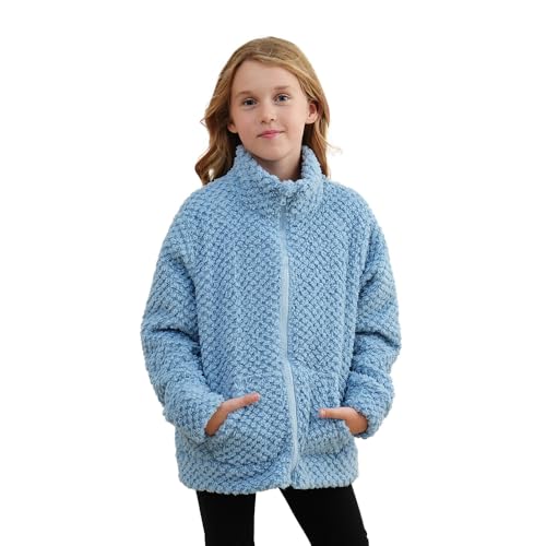 Kids Fleece Jackets Girls winter Jacket Soft Light Outerwear Full Zip up Sweatshirt with Pockets 3-12 Year