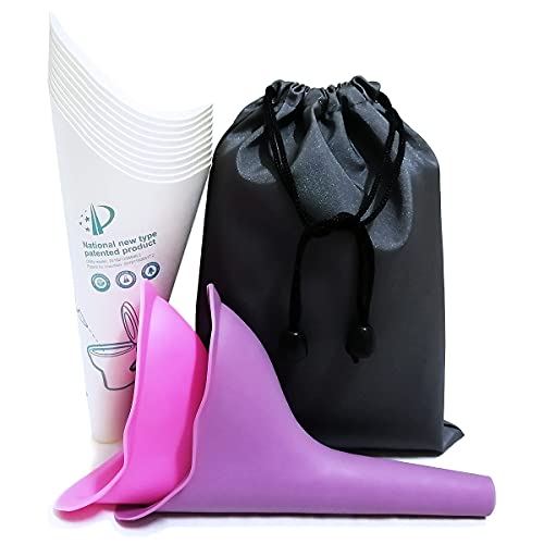 Female Urination Device Set 2 Reusable 10 Disposable Female Urinal for Women Pee Funnel Womens Urinal Portable Camping Toilet for Girls Pee Standing Camping Outdoor Sports with A Carry Bag (2 + 10)