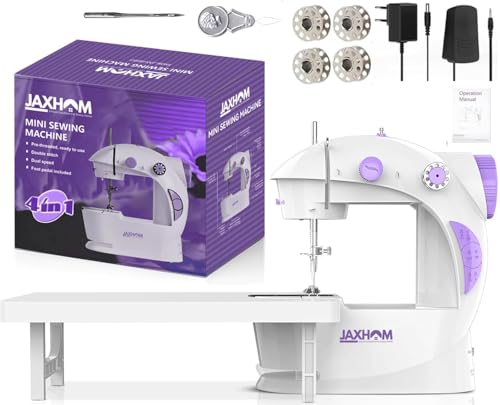 Image of JAXHOM Advance Sewing Machine Electric With Table Set I Mini Silai Machine With Focus Light, Foot Pedal, Adapter And Inbuilt Focus Light I Stitching Machine For Home Tailoring (SM+ET)