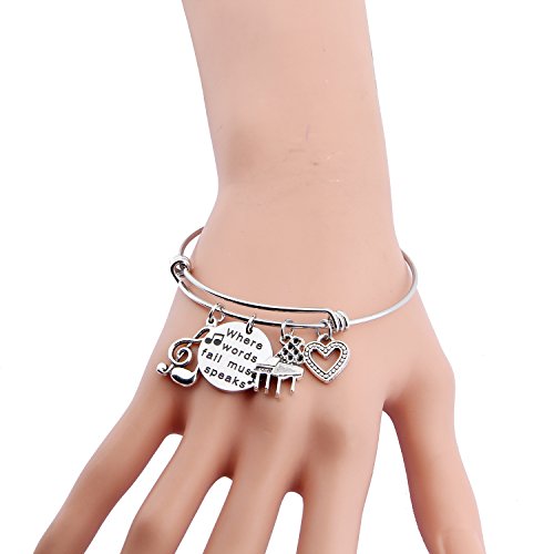 ENSIANTH Music Gift Where Words Fail Speak Expandable Charm Bangle Lovers Jewelry2