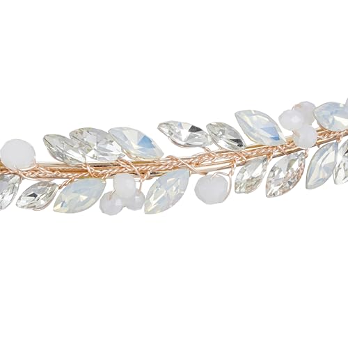 527&huan Gold Bridal Headband for Bride, Slim Wedding Headband with Opal Marquise Crystals & Milky Beads, Adjustable Lightweight Hair Accessory with Black Gift Box — view 2