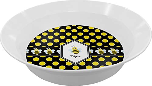 Personalized Bee & Polka Dots Melamine Bowl - 12 oz