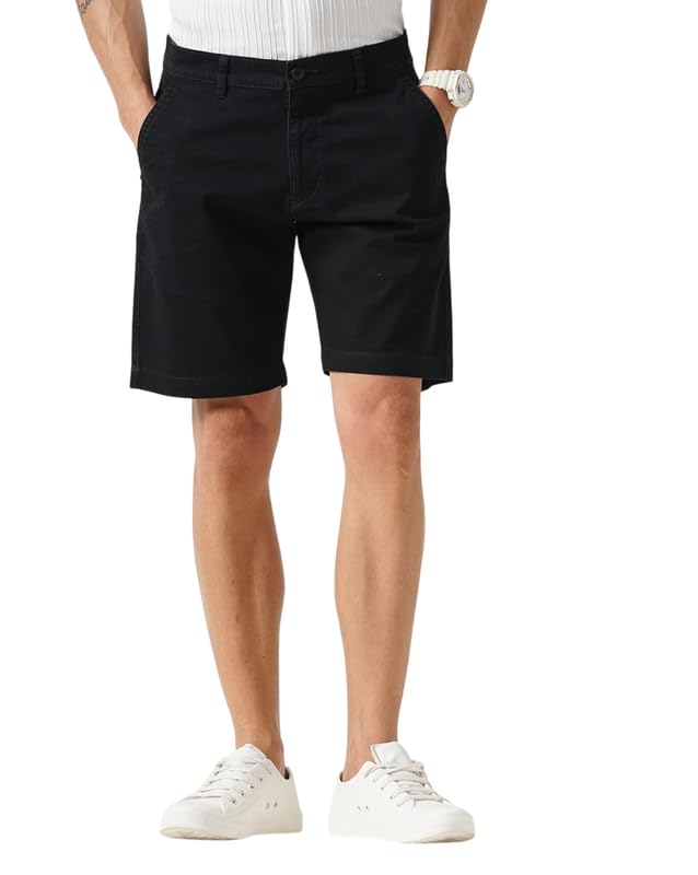 british club 100% Cotton Men Low-Rise City Shorts | Slim Fit Design | Lightweight Fabric | Modern Look | Comfortable Everyday Wear | Durable Material | Versatile for Casual Outings | Black-picture-1