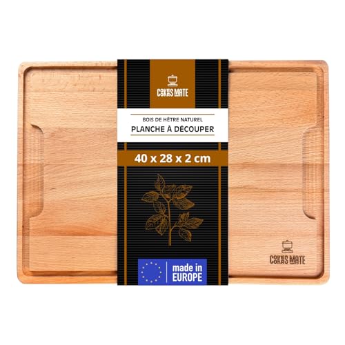 COOKERS MATE planche à découper en bois grand, planche à découper cuisine, planche à hacher, réversible avec rainure, taille XL 40x28cm, hygiénique et durable. planches à découper en bois