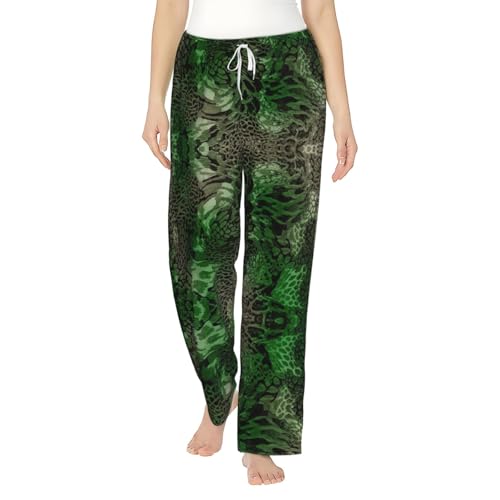 Pantalon de pyjama en flanelle pour femme Green Snake à taille élastique