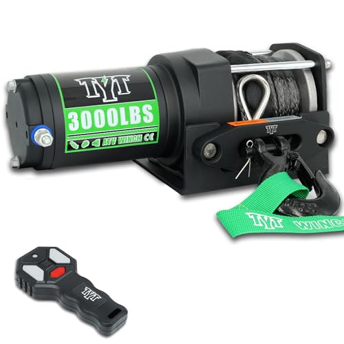 TYT 3000 lb ATV Winch with Wireless Remote and Wired Switch 12V DC Electric Winch Synthetic Winch Rope with Fairlead and Winch Mounting Plate