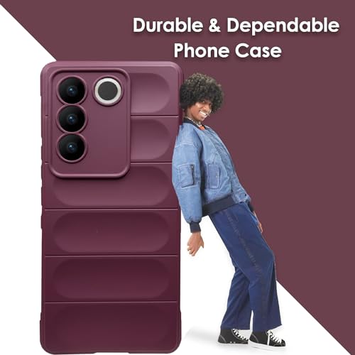 Image of A rtistque Liquid Silicone Stripes Back Cover Case for Vivo V27 / V27 PRO 5G | with Camera Protection | with Inner Fabric | Anti Slip Grip | AirBag Case| Vivo V27 / V27 Pro 5G Back Cover - Maroon