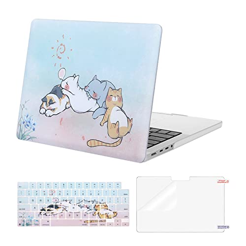 MOSISO Compatible with MacBook Pro 14 inch Case 2023 2022 2021 Release M2 A2779 A2442 M1 Pro/Max Chip with Touch ID, Plastic Cute Cat Hard Shell Case&Keyboard Cover&Screen Protector, Blue