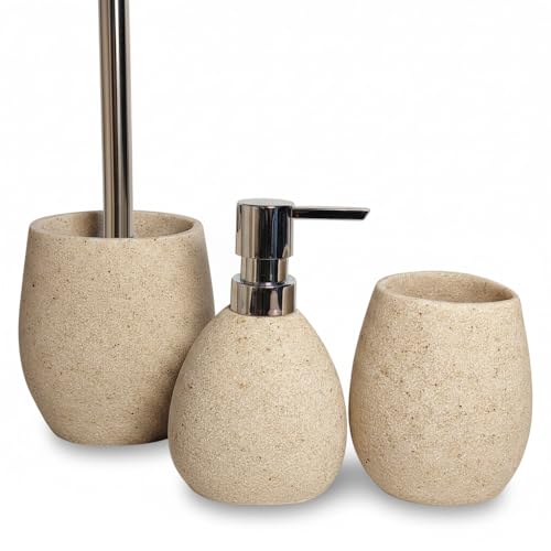 iubihome - Juego Accesorios de Baño Color Arena, Kit de 3 Piezas, Set de Baño Completo, Conjunto Accesorios para Cuartos de Baño Modernos