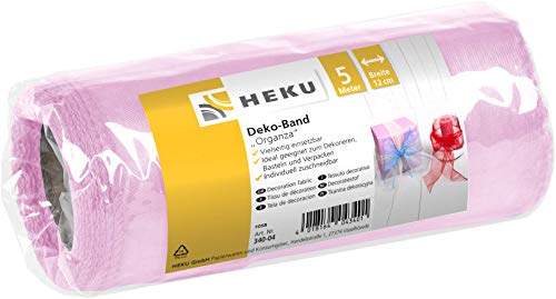 HEKU 30340-04-Cinta decorativa de organza (5 m x 12 cm), color rosa, 5m x 12cm