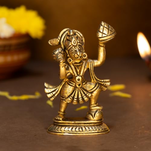 Ekhasa Brass Hanuman Ji Murti for Home Puja | Lord Hanuman Idol for Desk, Car and Home Decor | Balaji Idol | Bajrangbali Murti | Hanuman Statue | Bahubali Hanuman Idol | Ideal Gift for All Occasions
