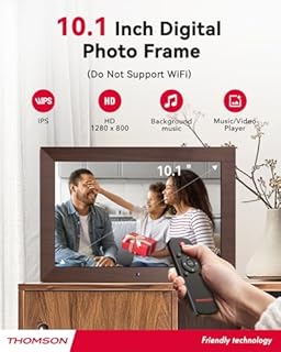 10.1" Digital Picture Frame with Remote Control, 1280 * 800 IPS Full View Ultra Clear Screen, Wooden Frame, Share Videos Photos Send Wishes Auto-Rotate Slideshow Non-WiFi