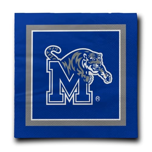 Memphis Tigers Luncheon Napkins - Officially Licensed - 12 7/8 x 12 7/8-2-Ply Thick Napkins with University Logo, 16 Pack by Westrick