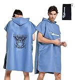  Poncho Surf para Hombres y Mujeres, Poncho de Toalla Playa de Microfibra con Capucha para Adultos, Secado Rápido Poncho de Playa (Azul)