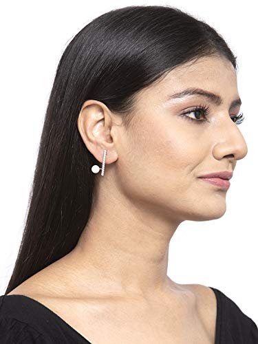 Image of CLARA 925 Sterling Silver Pearl Earrings Gift for Women & Girls | Swiss Zirconia | Screw Back | Minimal Daily Wear | Platinum Plated