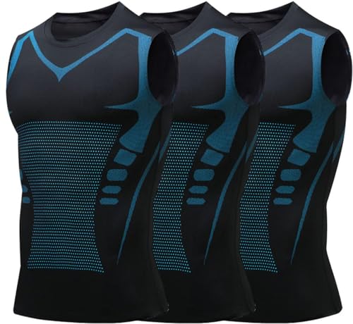 BQWXIEC Camiseta de compresión para hombre, moldeadora iónica sin mangas, para ginecomastia para hombre, camiseta sin mangas, Negro A*3, XL