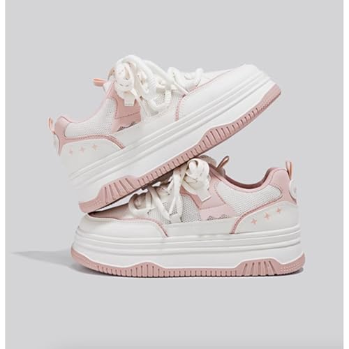 Women's Cute Chunky Platform Sneakers - Kawaii Pastel Fashion Sneakers with 4cm Thick Sole and Star Details - Casual Walking Shoes for Teen Girls and Young Adults2