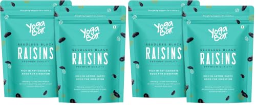 Image of YogaBar Premium Black Raisins 1kg | Kishmish | Munakka Dry Fruit|Source of Fibre (Pack of 2)