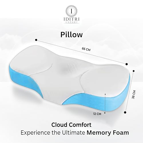 Image of Orthopedic Memory Foam Pillow, Patterned Breathable Jersey, 66 x 38 x 12 cm, Contoured Support for Neck Shoulder Spine, Slow Rebound Core, Ergonomic Sleep Aid, Sky Fabric